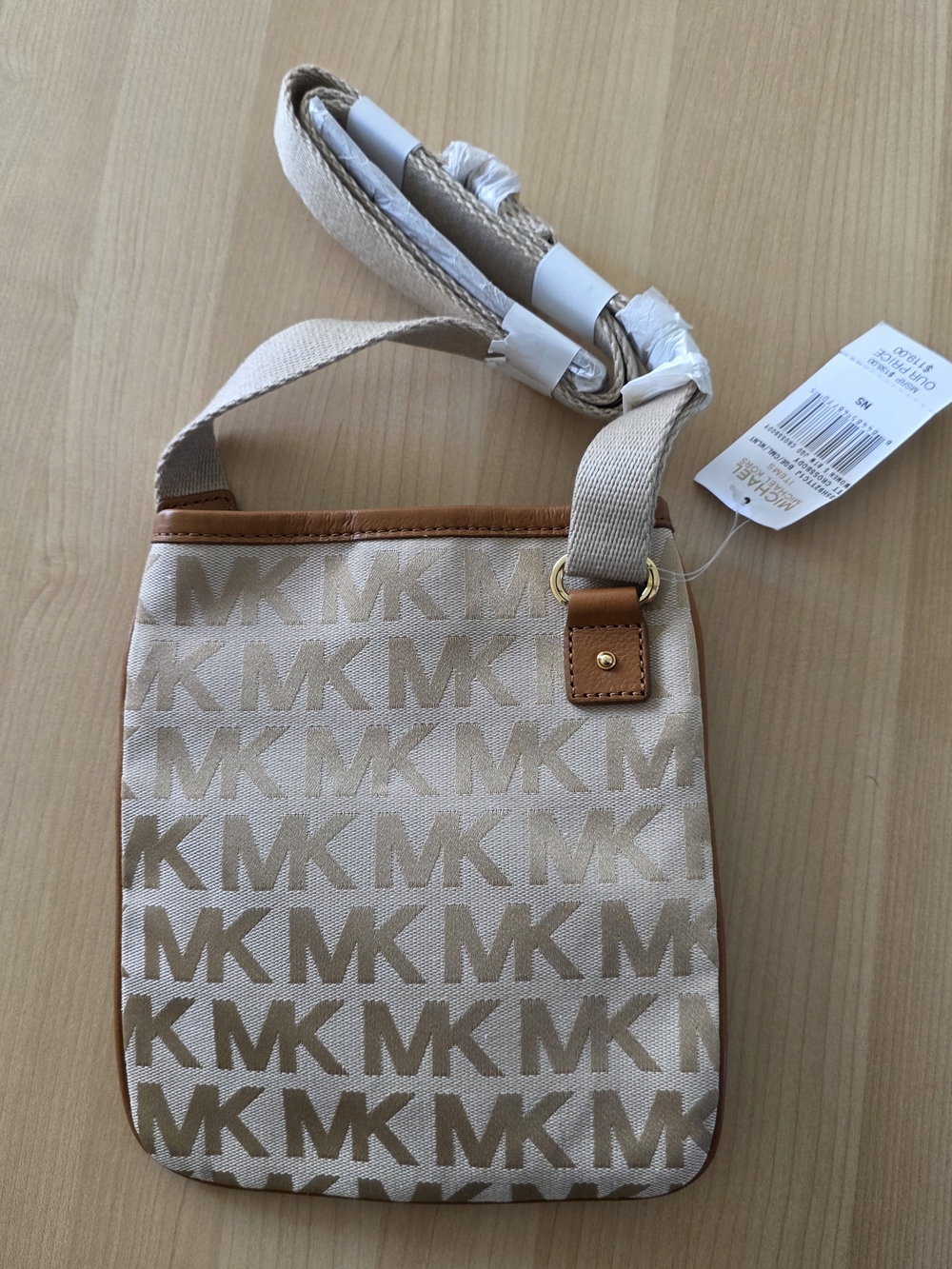 Gold Michael Kors Monogram Crossbody Canvas Gold/Beige Bag